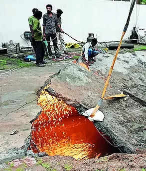 Storm drain slab, lining collapse near New VIP Road