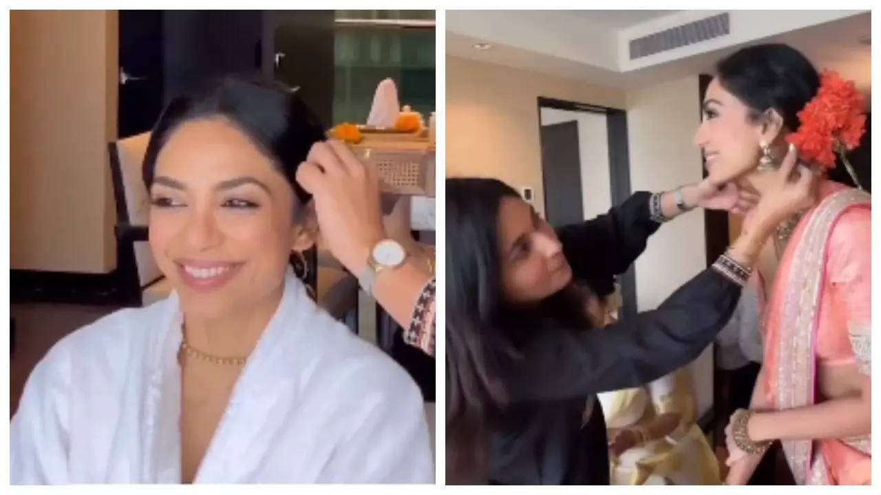 Sobhita Dhulipala can't stop smiling in this BTS video prepping for her engagement to Naga Chaitanya - WATCH | Filmymeet