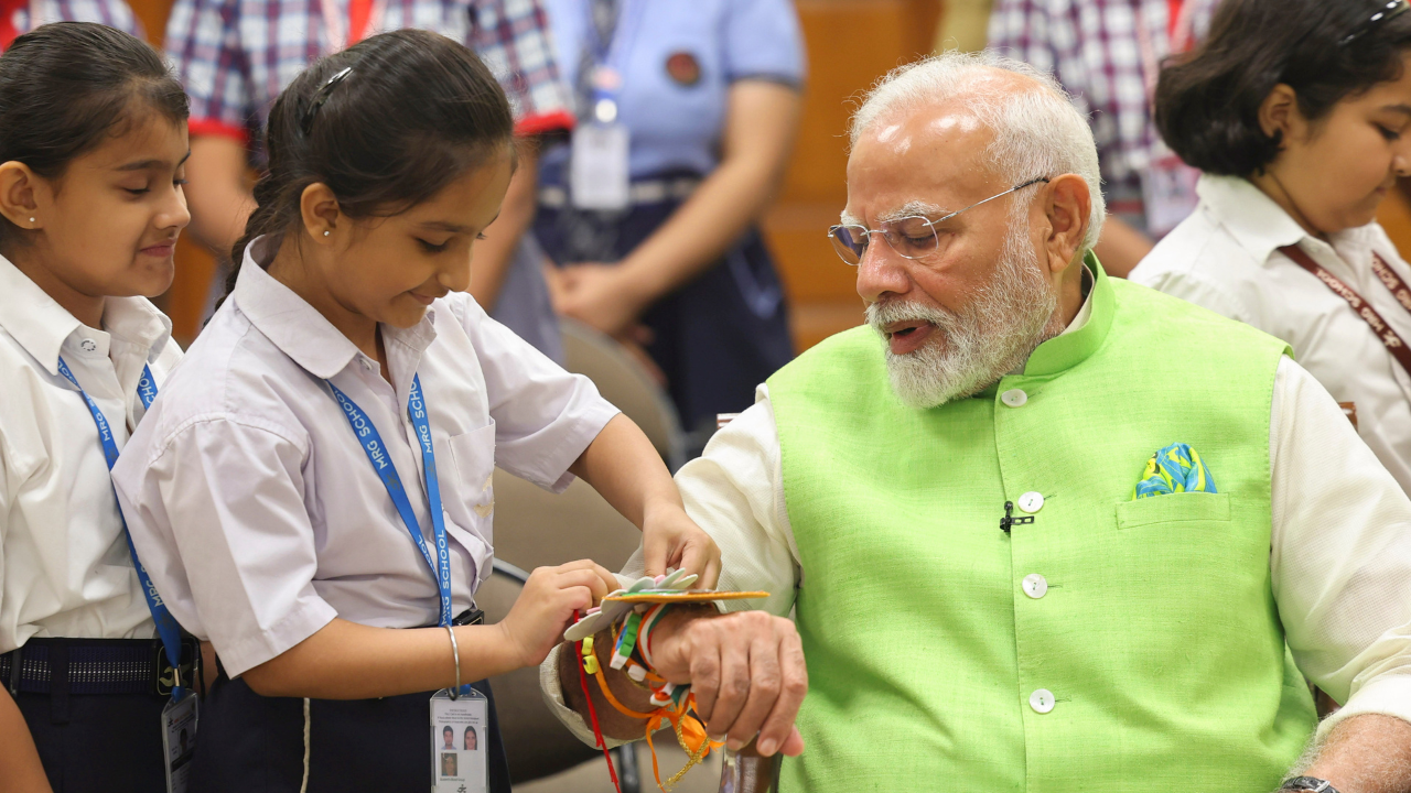 Watch: School students tie 'Rakhi' to PM Modi on 'Raksha Bandhan'