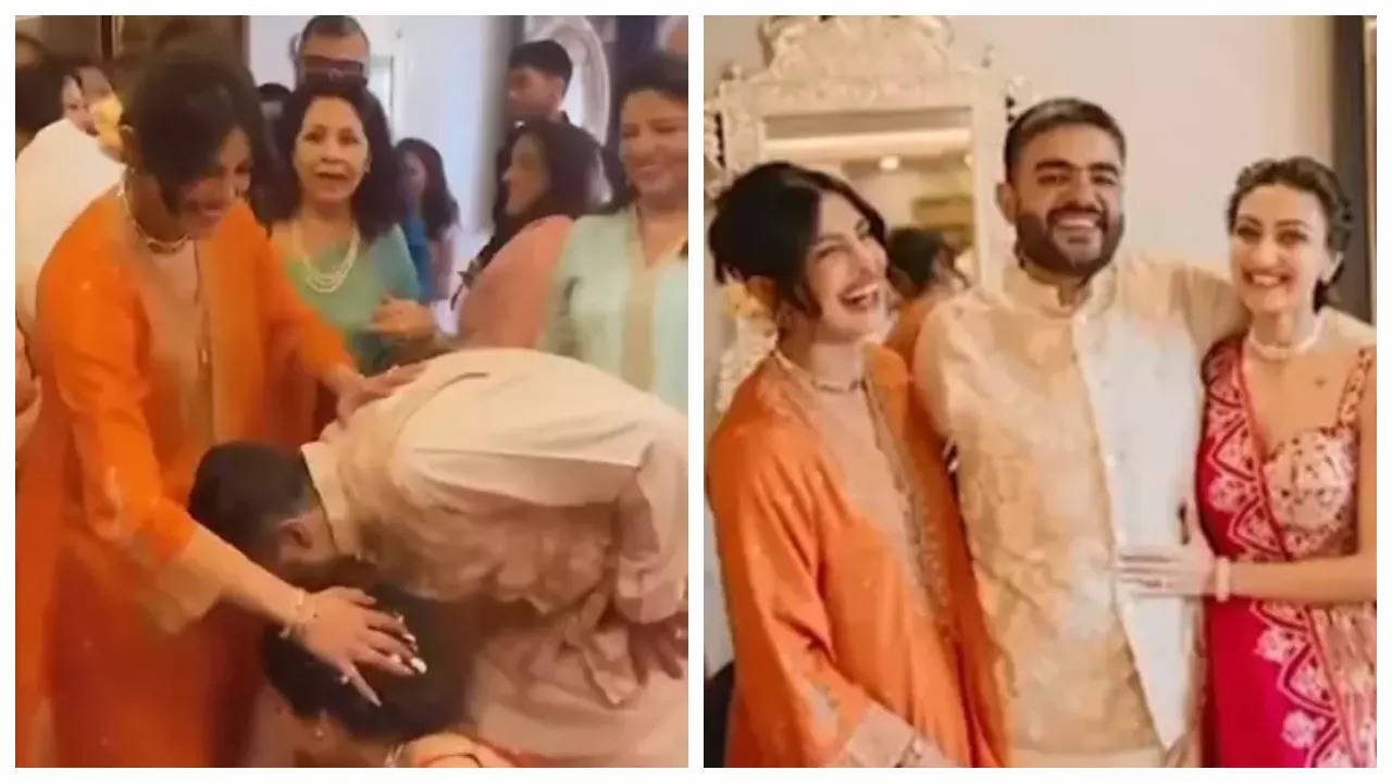 PC stuns in orange kurta set at brother's engagement