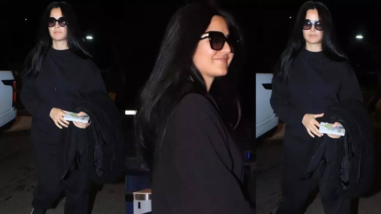 Watch: Katrina Kaif looks stylish in a hoodie and 'kala chasma' as she jets off from the city | Hindi Movie News Filmymeet