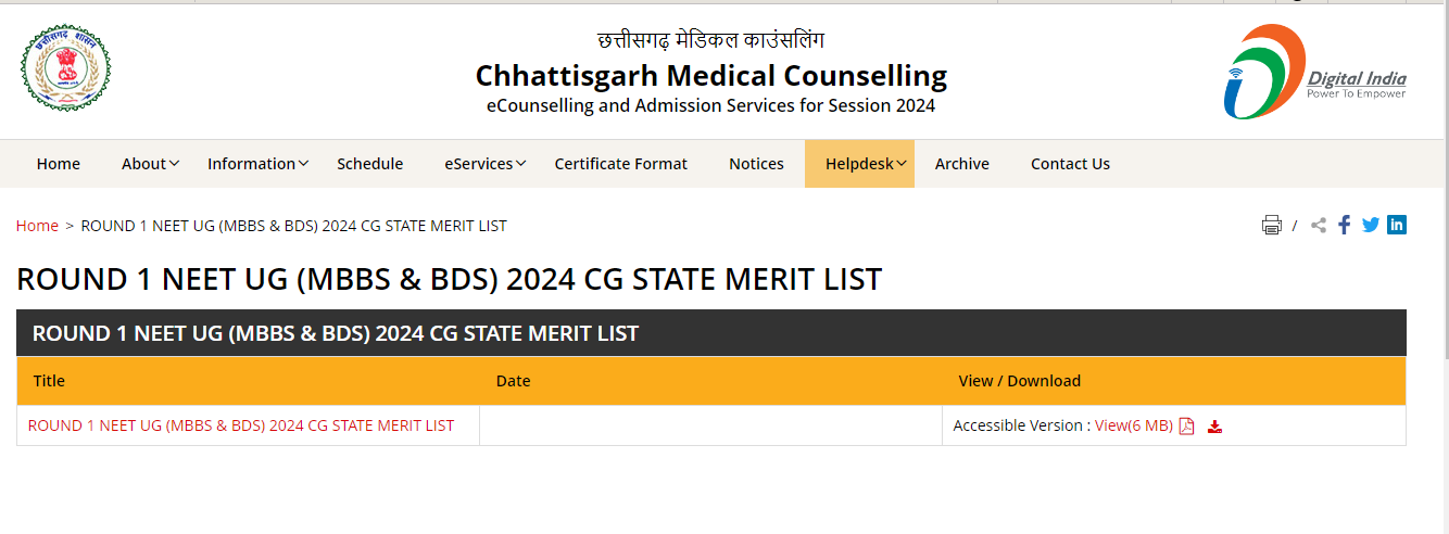 Chhattisgarh NEET UG counselling 2024 round 1 seat allotment results out: Direct link to check