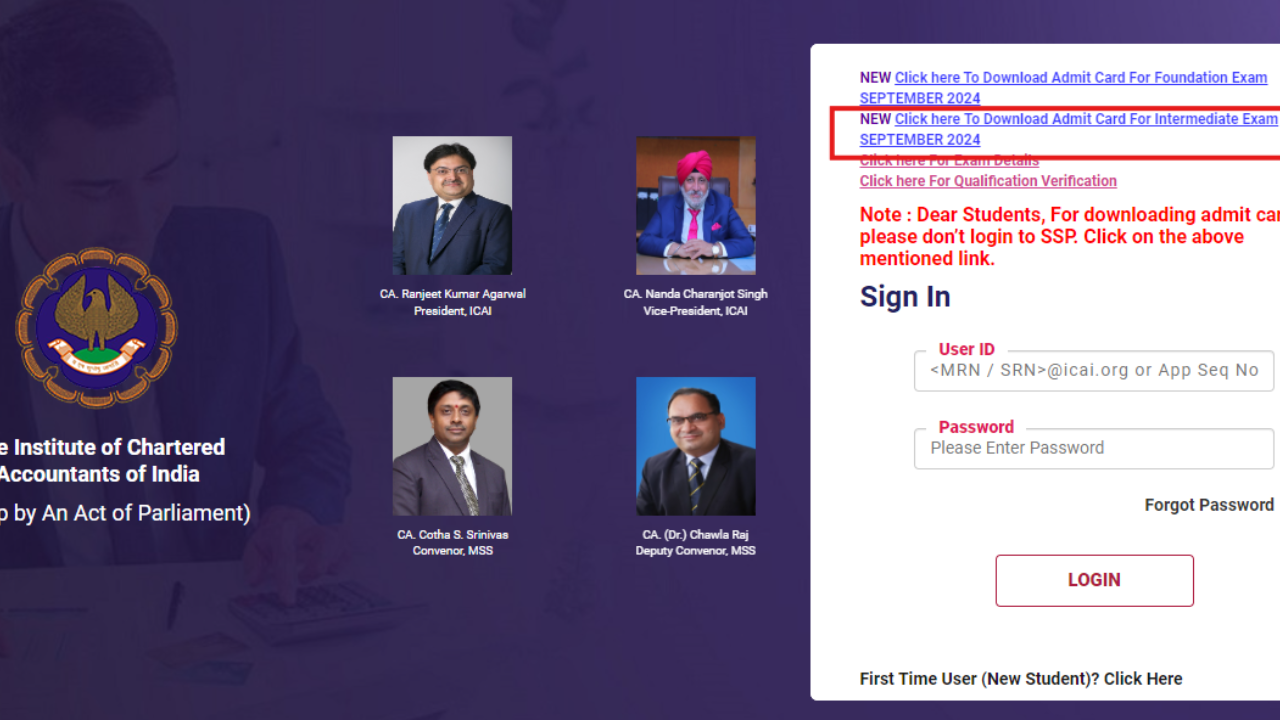 ICAI CA Inter admit card 2024 for September exam released: Check direct link here