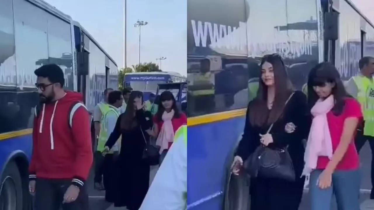 Video of Abhishek Bachchan, Aishwarya Rai Bachchan together with Aaradhya Bachchan at Dubai airport goes viral amid divorce rumours, but netizens think it's an old video - WATCH Filmymeet