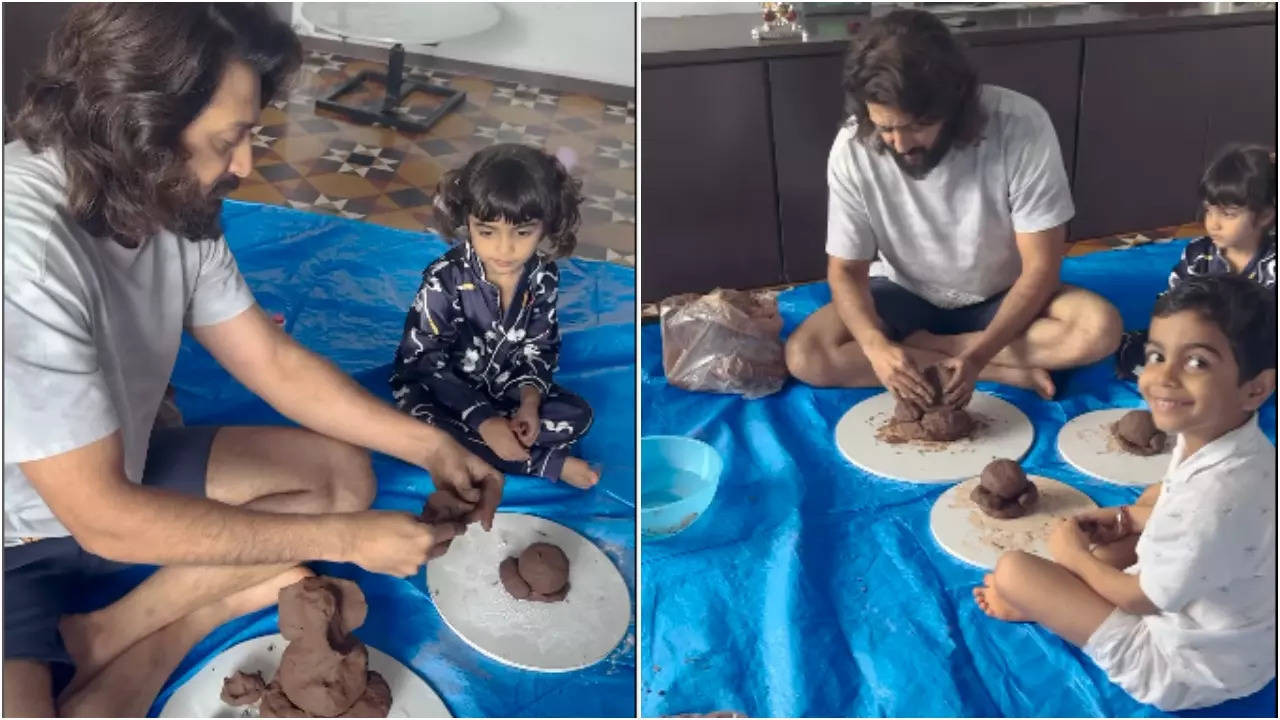 Riteish Deshmukh shares heartwarming video of his kids crafting eco-friendly Ganesha idols | Hindi Movie News Filmymeet