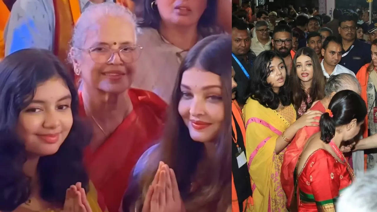 Netizens gush over Aaradhya Bachchan's traditional look as she visits a GSB Ganesh Pandal with her mom Aishwarya Rai Bachchan and nani Vrinda Rai - WATCH VIDEO | Hindi Movie News Filmymeet