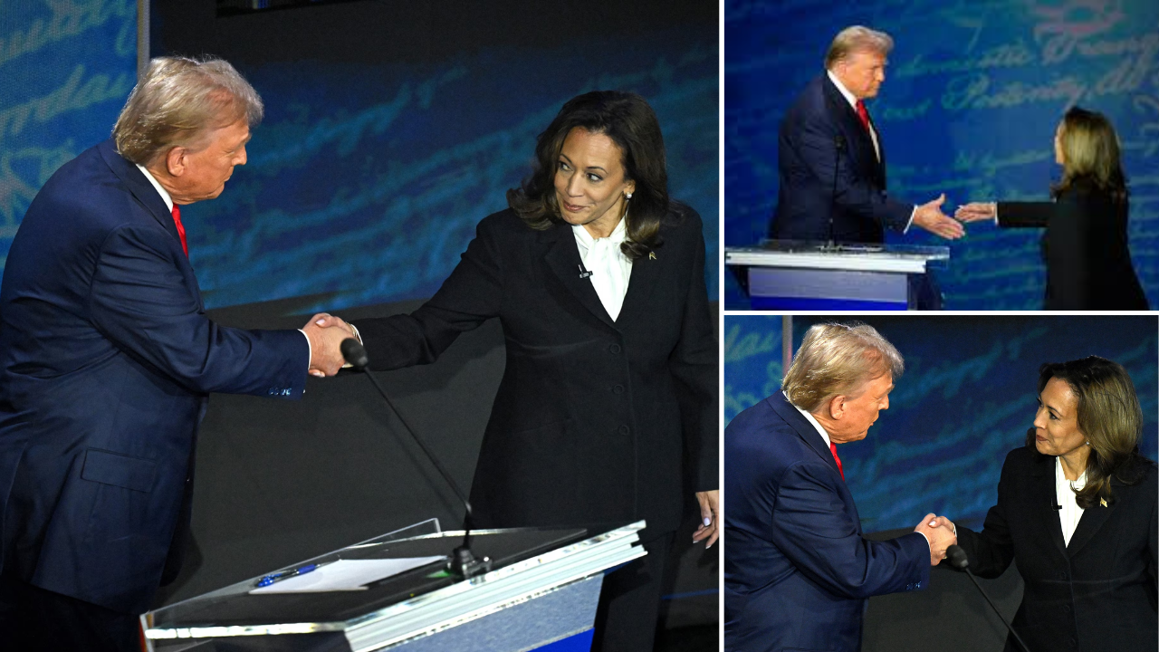 Kamala Harris, Donald Trump share 'awkward' handshake