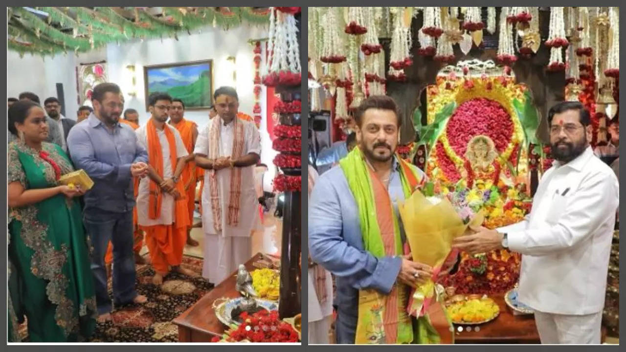 Salman Khan visits Maharashra CM Eknath Shinde's residence for Ganpati celebrations with sister Arpita Khan Sharma - See photos | Filmymeet