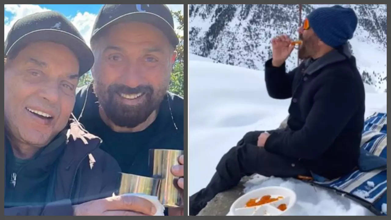 Sunny Deol has drinks with dad Dharmendra; enjoys parathas and jalebis in snow; brother Bobby Deol reacts - WATCH video | Filmymeet