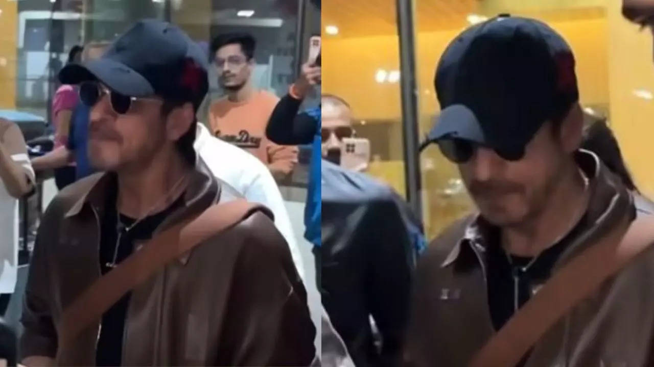 Shah Rukh Khan stuns in a brown leather jacket as he arrives in Mumbai- Video inside | Hindi Movie News Filmymeet