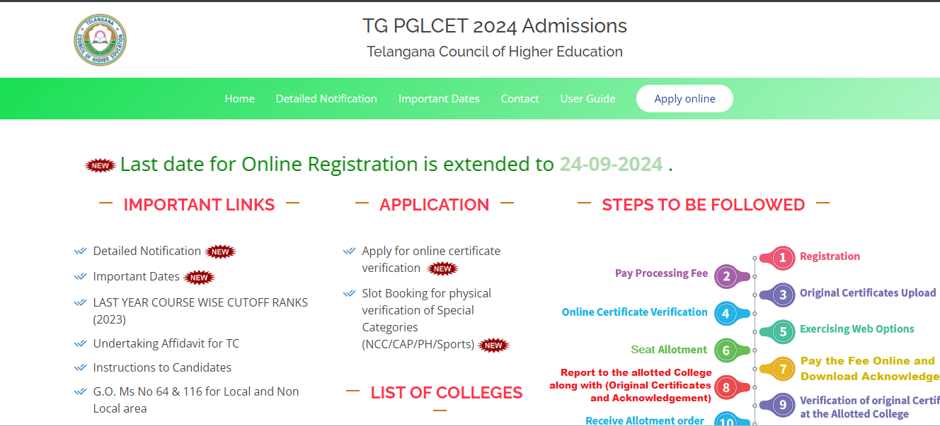 TS PGLCET 2024 counselling registration deadline extended till September 24: Direct link to apply here – Times of India