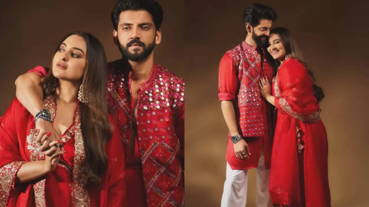 Sonakshi-Zaheer set couple goals in red outfits