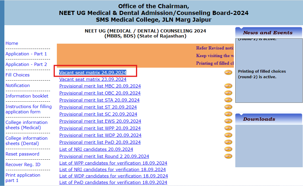 Rajasthan NEET UG round 2 counselling revised seat matrix out at rajugneet2024.org: Check direct link to check here