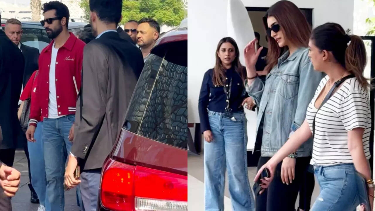 Vicky, Kriti look chic and stylish at Abu Dhabi airport