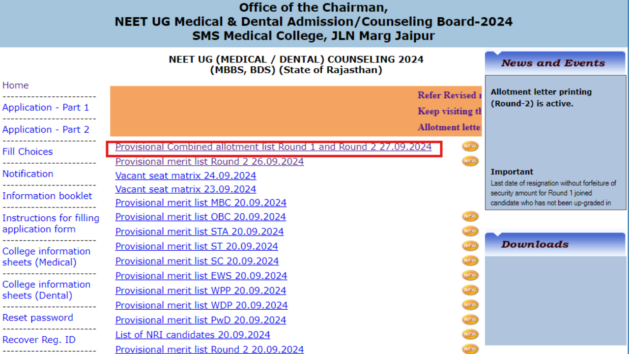 Rajasthan NEET UG Counselling 2024: Combined provisional allotment list for rounds 1 and 2 released, check direct link here