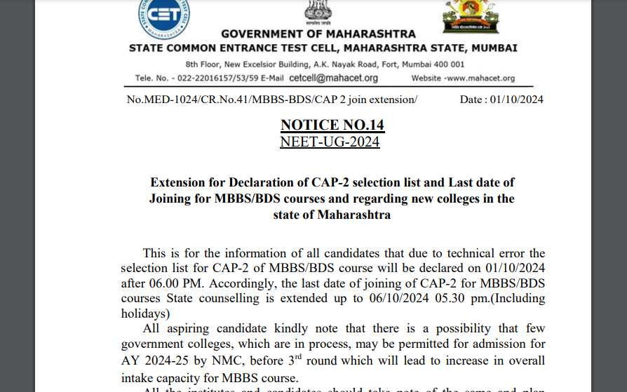 Maharashtra NEET UG Counselling 2024 round 2 selection list postponed due to technical error: Check details here