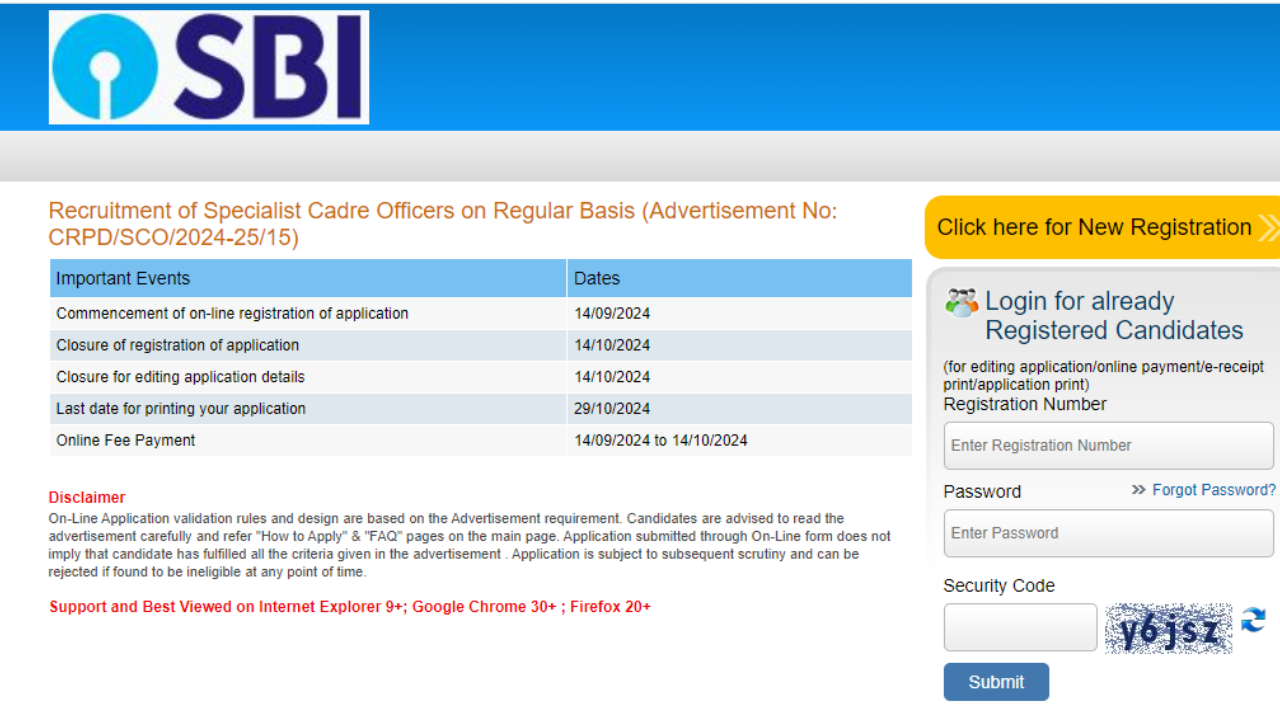SBI SCO Recruitment 2024 registration date extended till October 14, check direct link here