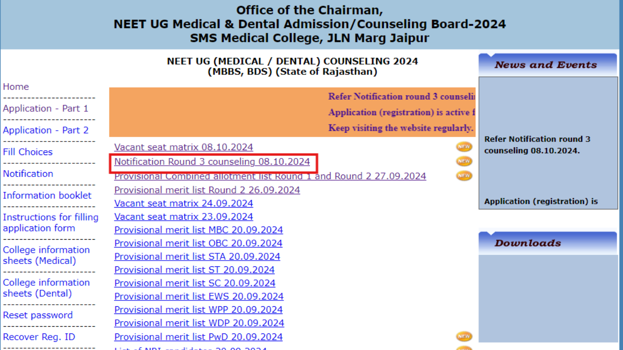 Rajasthan NEET UG Counselling 2024 Round 3 schedule released: Check details here