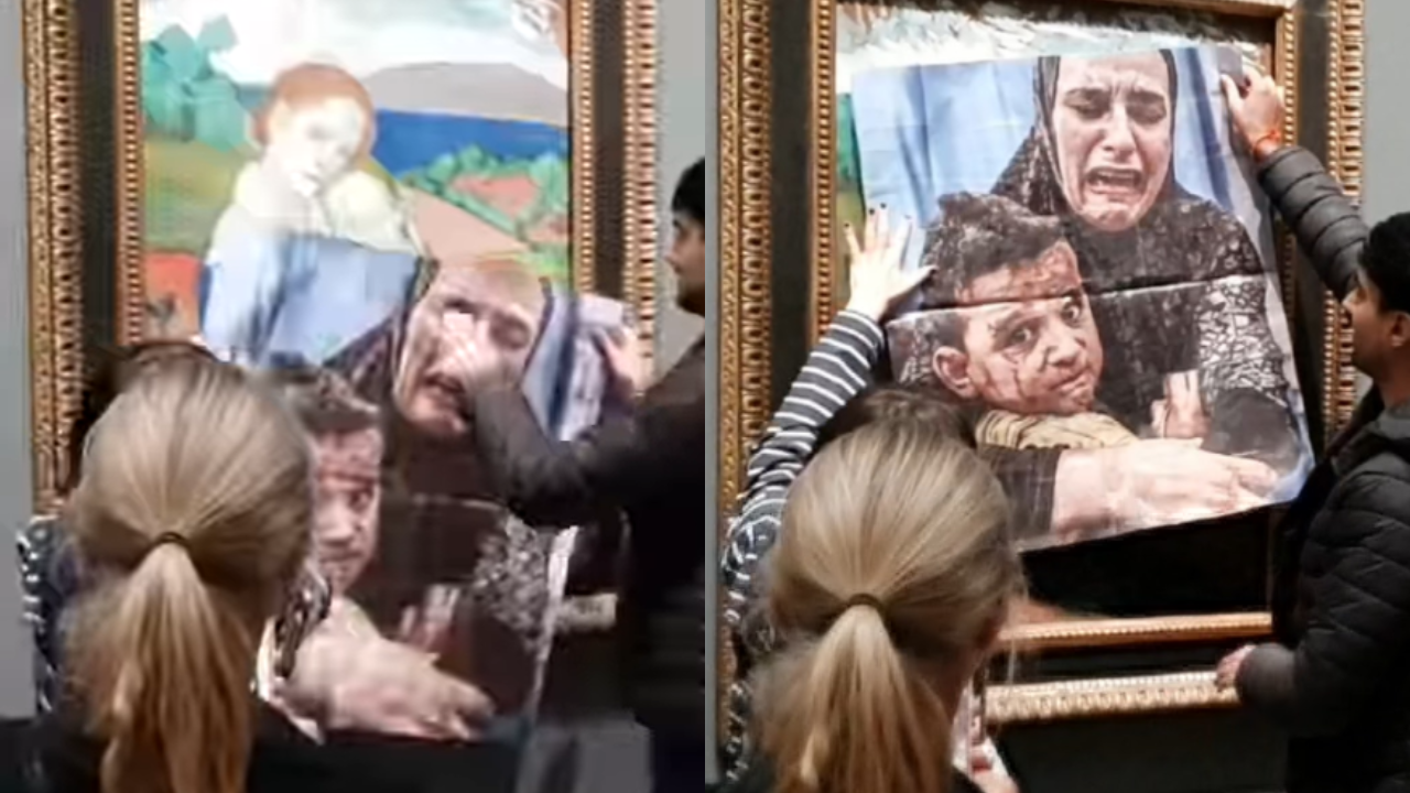 Activists replace Picasso’s 'Motherhood' painting with Gaza image to protest UK support for Israel