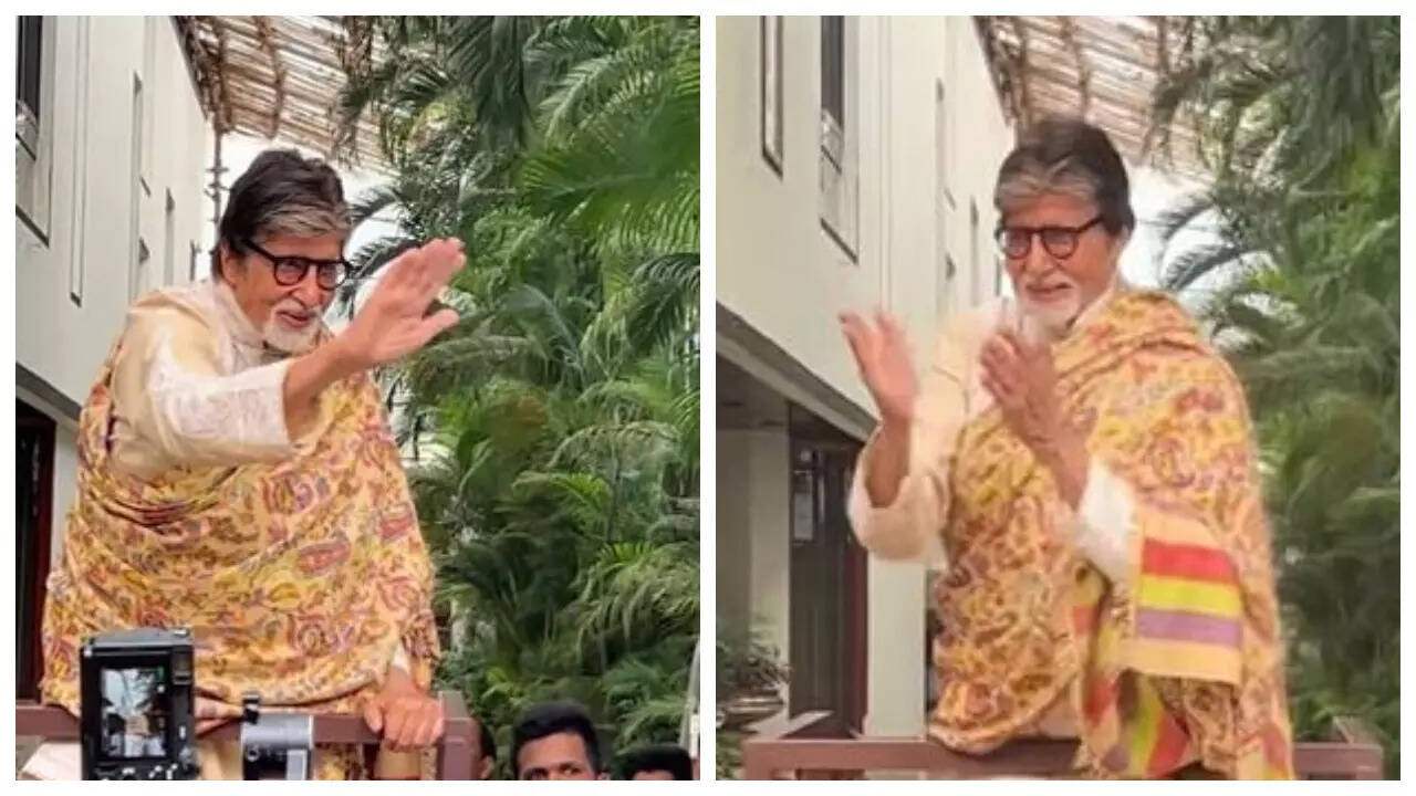 Big B interacts with fans outside Jalsa on 82nd b'day