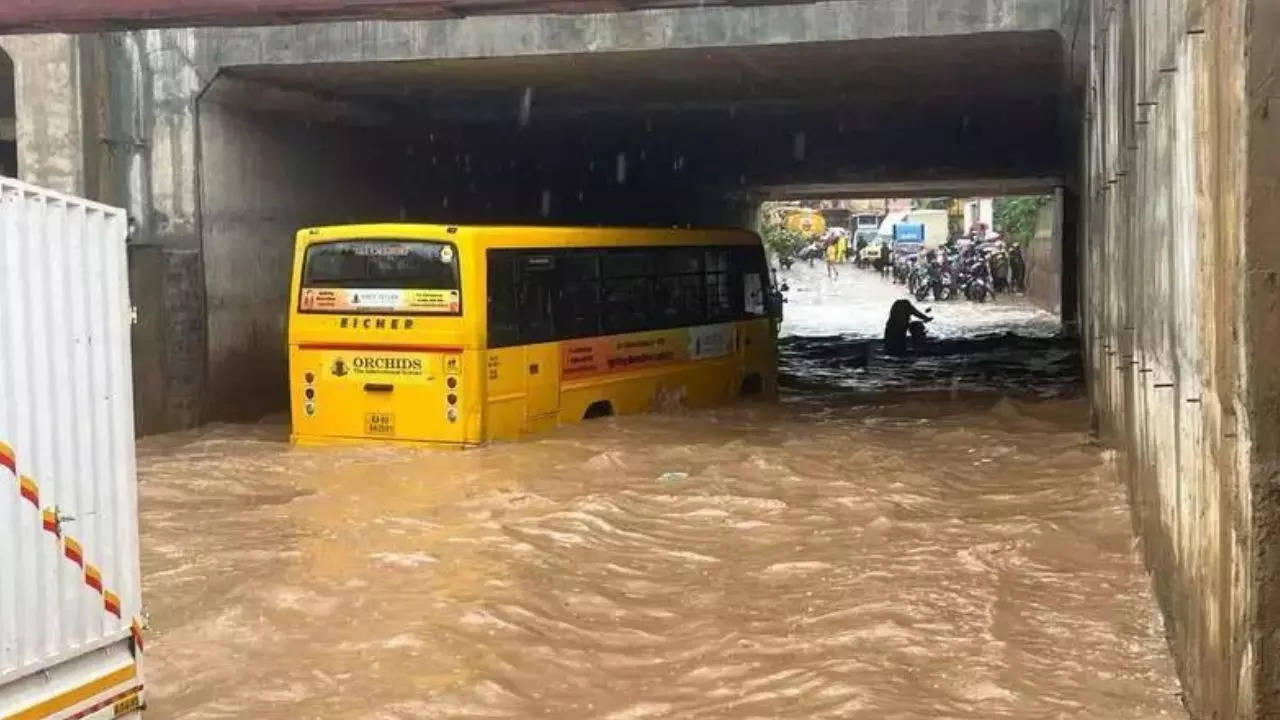 Kids stuck for hours as school buses are caught on waterlogged roads in Bengaluru