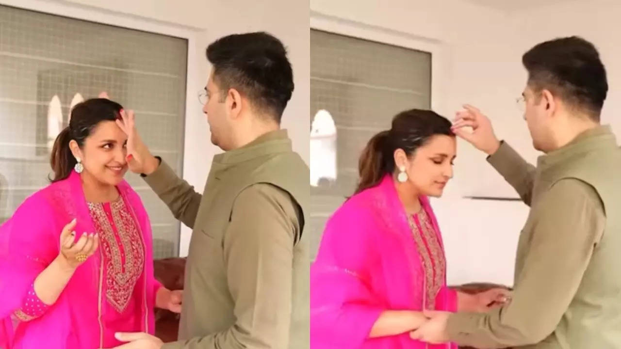 Raghav Chadha’s cute video fixing Parineeti Chopra’s sindoor during Karwa Chauth wins the internet – Watch | Hindi Movie News