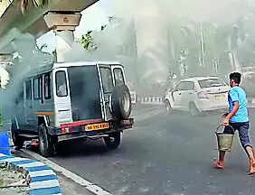 Pool car fire: Close shave for 12 students