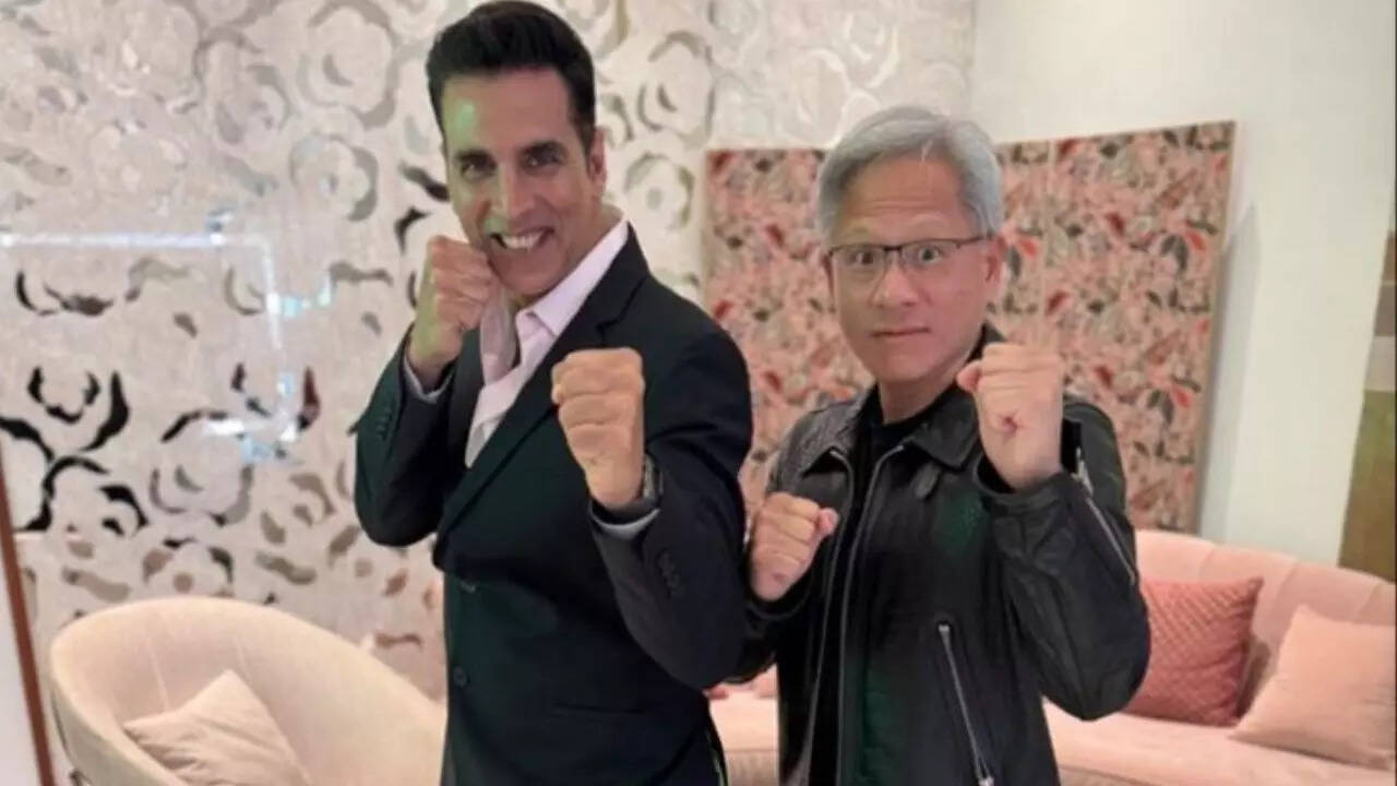 Akshay Kumar strikes a fun pose with Jensen Huang