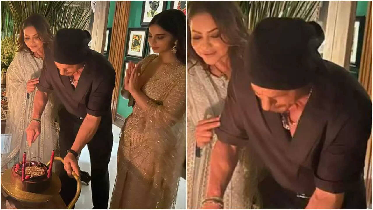 SRK cuts cake with Gauri, Suhana by his side: PICS