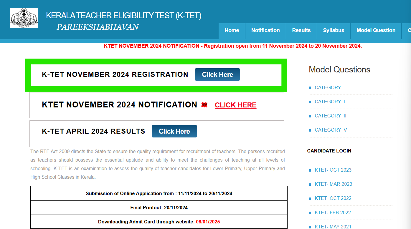 KTET November 2024 registration begins at ktet.kerala.gov.in, here's the direct link to register: Check exam dates and other details