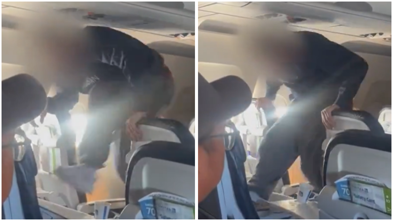 United Airlines passenger restrained after bizarre seat-smashing outburst mid-flight