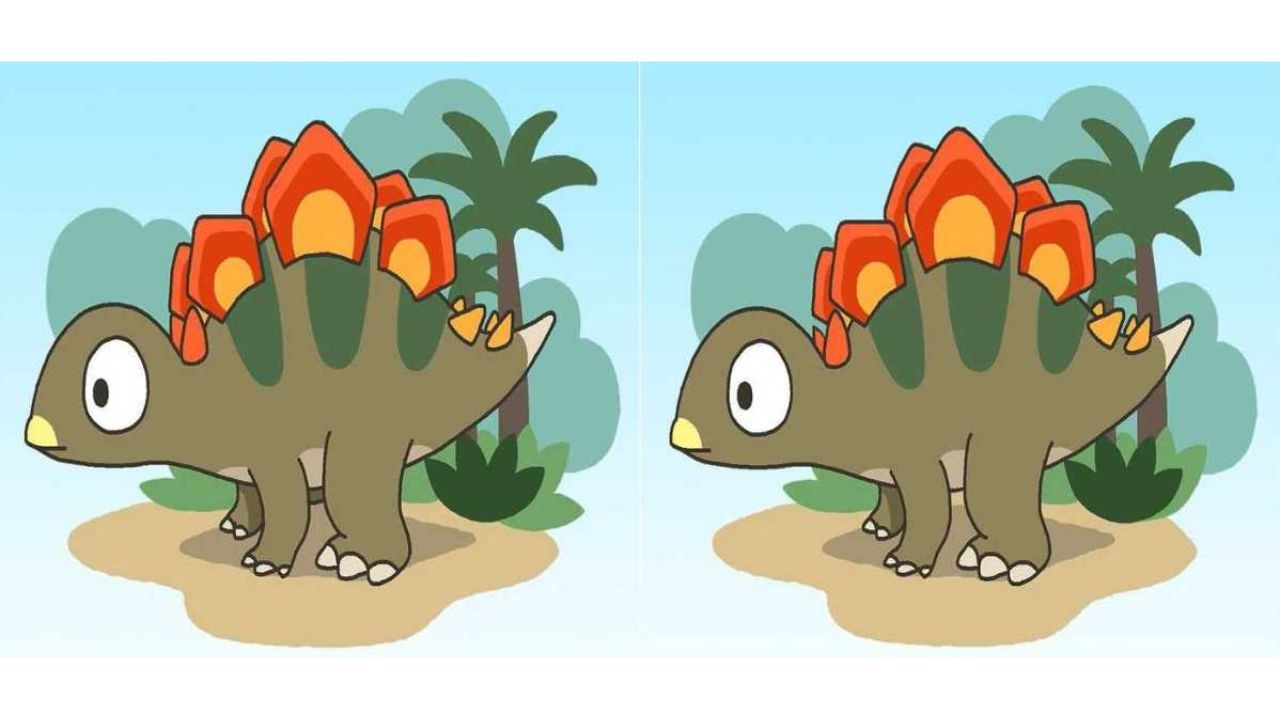 Find the difference: Only a real smart person can spot 3 differences in this dinosaur picture