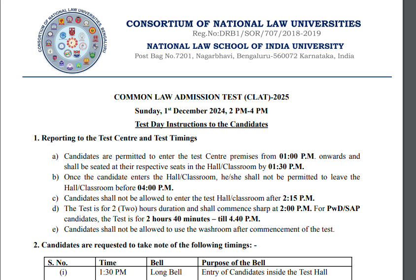 CLAT 2025: Exam day guidelines released on consortiumofnlus.ac.in, Check details here