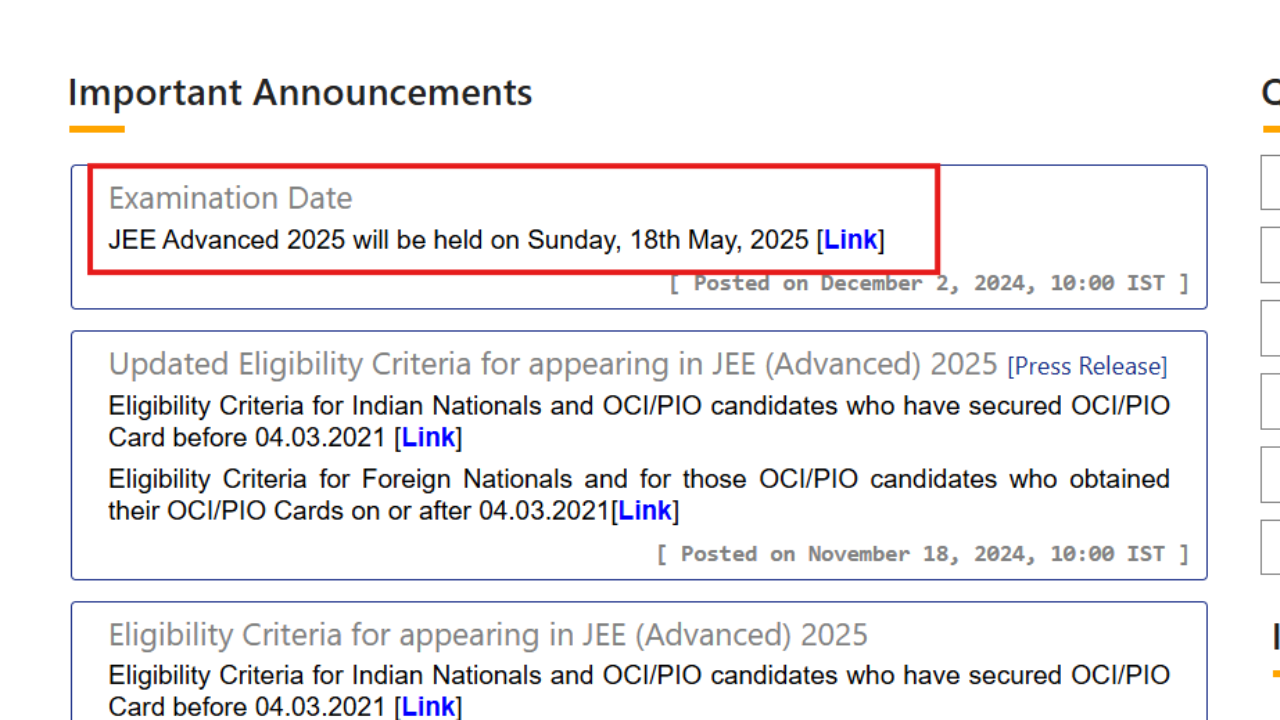 JEE Advanced 2025 exam date announced, check details here