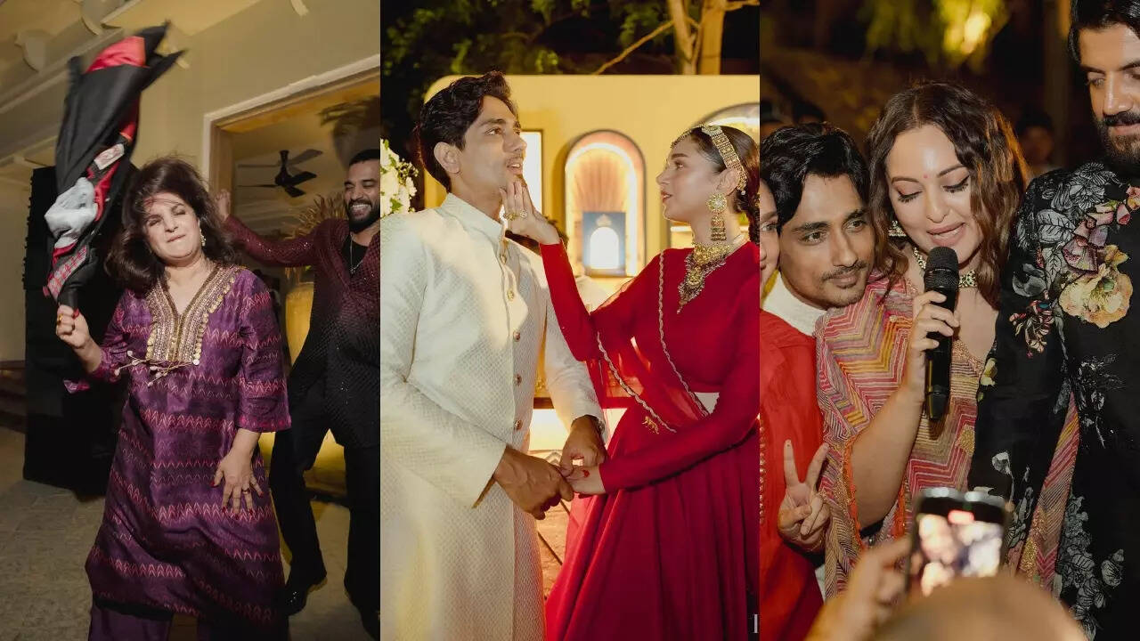 Aditi-Siddharth's wedding pic: Farah dances, Sonakshi's note