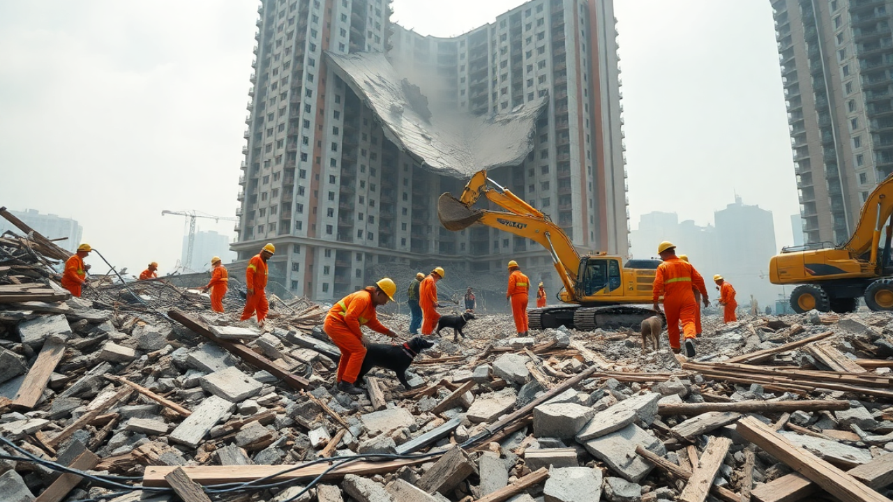 Southern China construction site collapse: Search underway for 13 missing workers