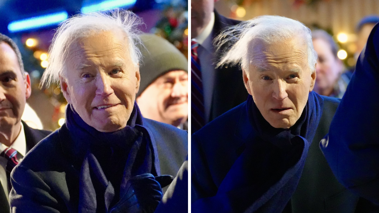 Biden's bad hair day draws ghostly comparisons at White House Christmas event