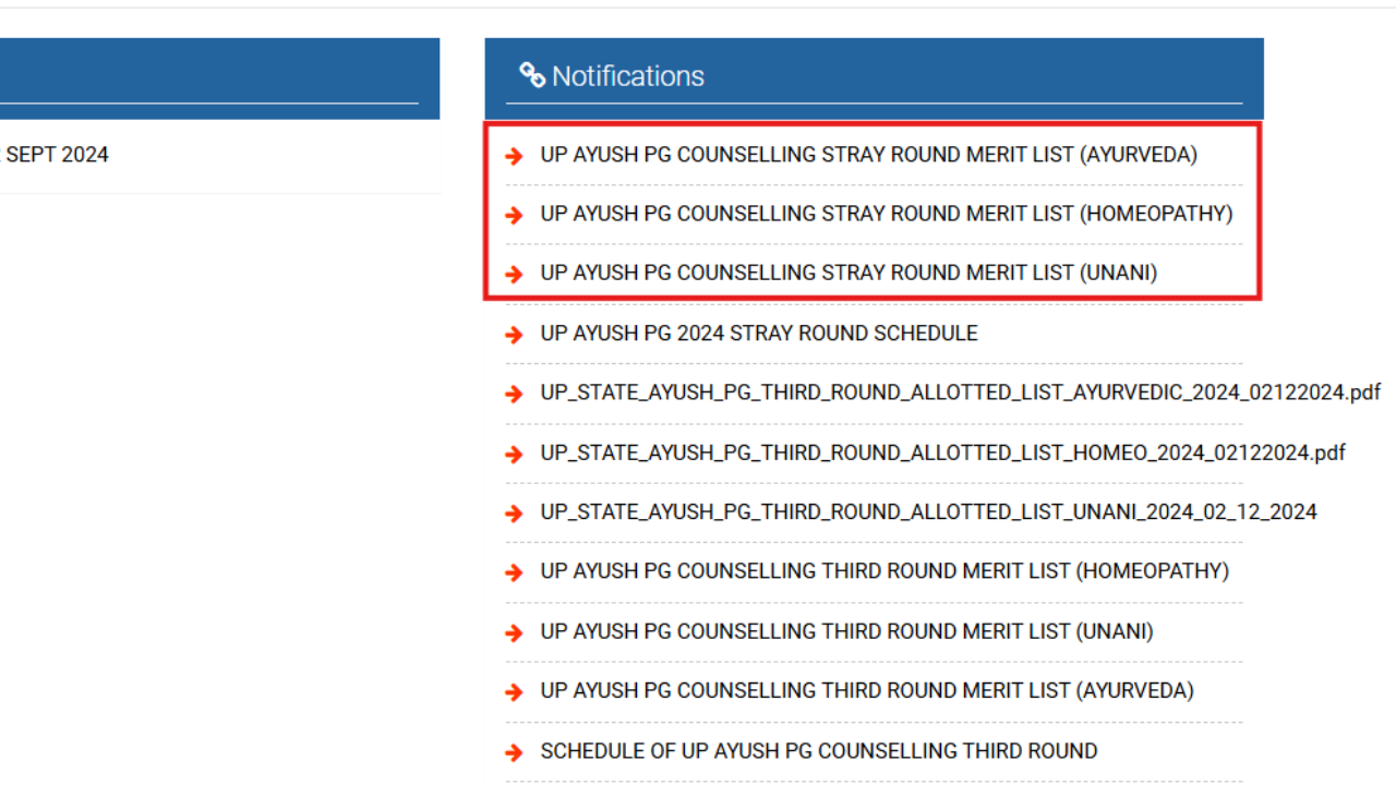 UP AYUSH PG Counselling 2024 stray vacancy merit list out, check direct link here