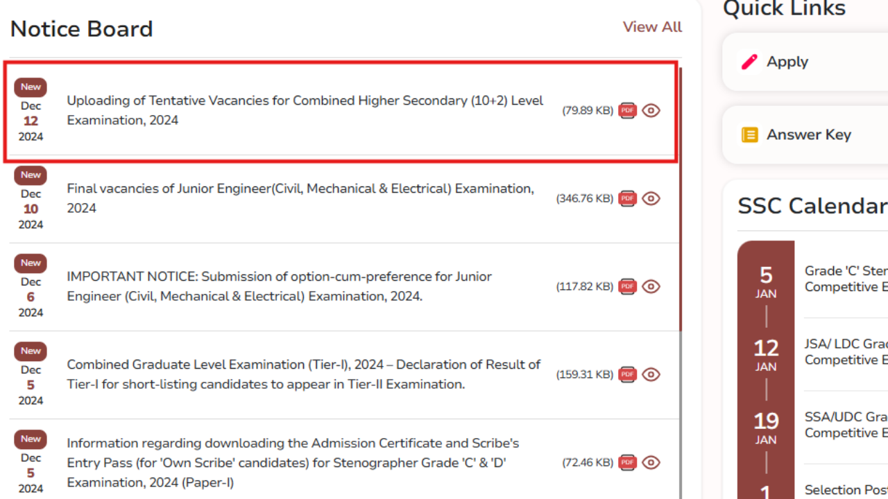 SSC announces tentative vacancies for CHSL 2024, check notice here