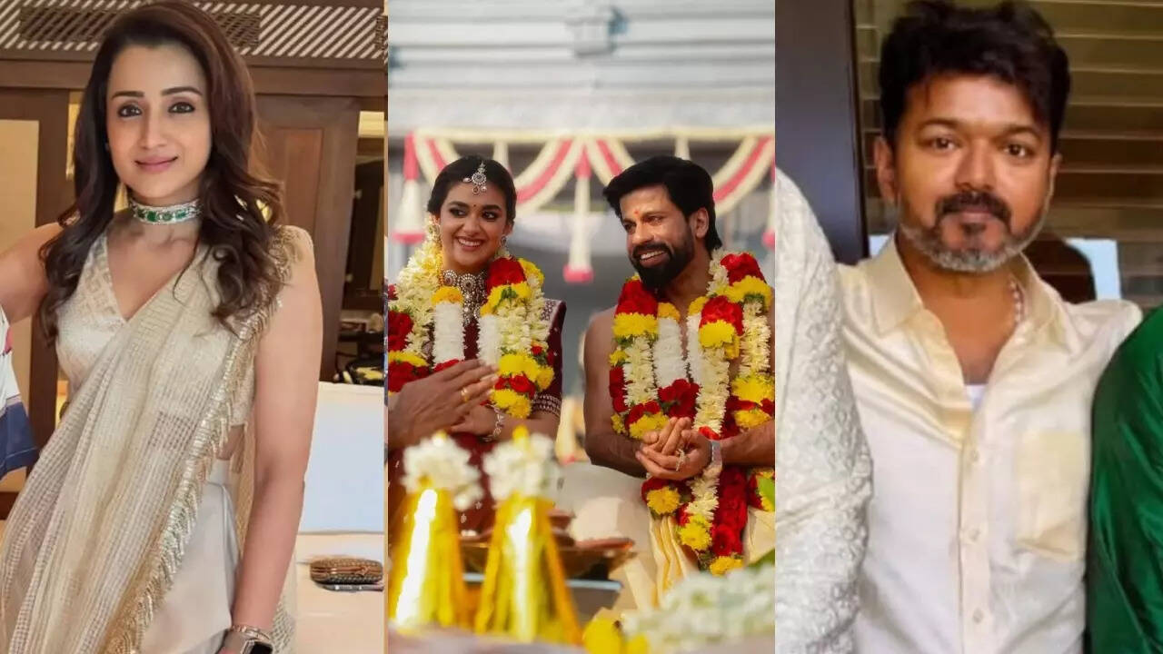 Trisha and Vijay attend Keerthy-Antony’s Goa wedding