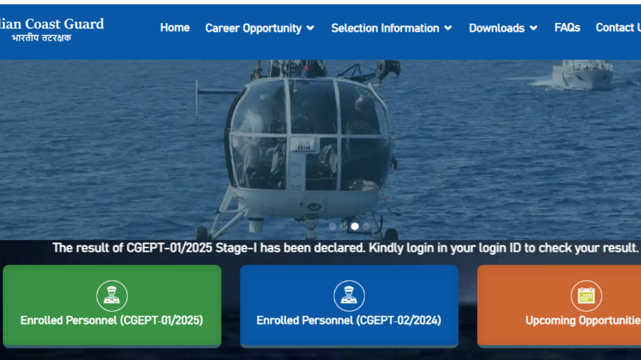 Indian Coast Guard CGEPT 01/2025 Stage 1 result declared: Check direct link here