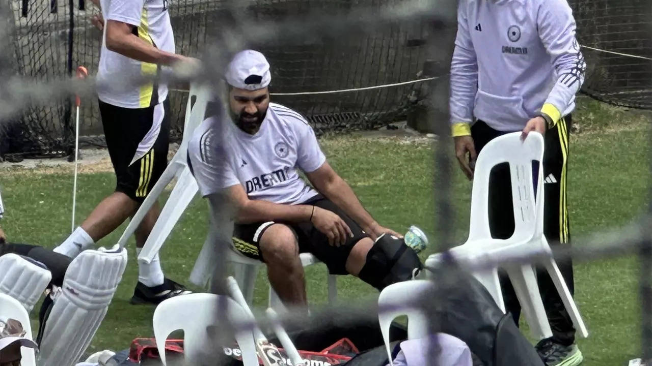 Rohit Sharma hit while batting in the nets at the MCG