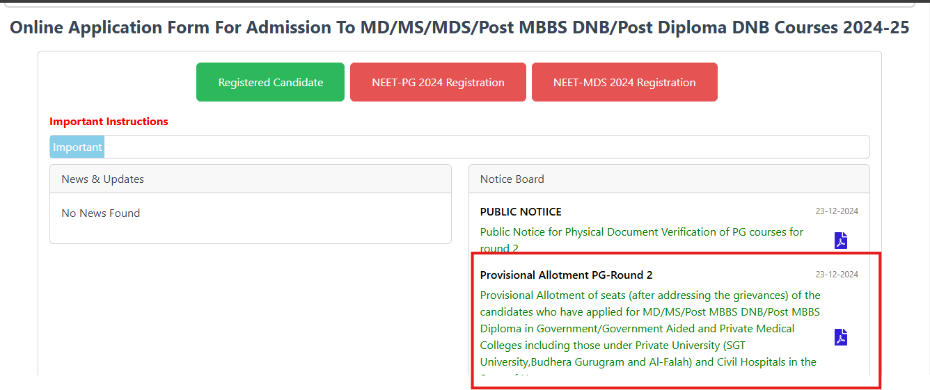 Haryana NEET PG round 2 counselling released at hry.online-counselling.co.in: Direct link to check here