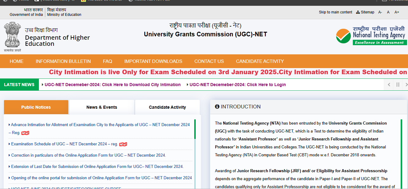 UGC NET December 2024 city intimation slip released for exam on 3rd Jan at ugcnet.nta.ac.in: Direct link to download here