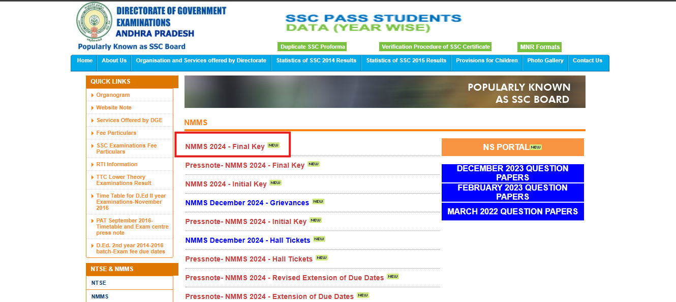 AP NMMS final answer key 2024 released at bse.ap.gov.in: Direct link to check here