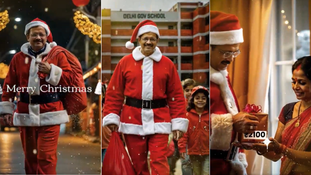 Watch: AAP shares AI video of ‘Santa Kejriwal’ handing out welfare gifts