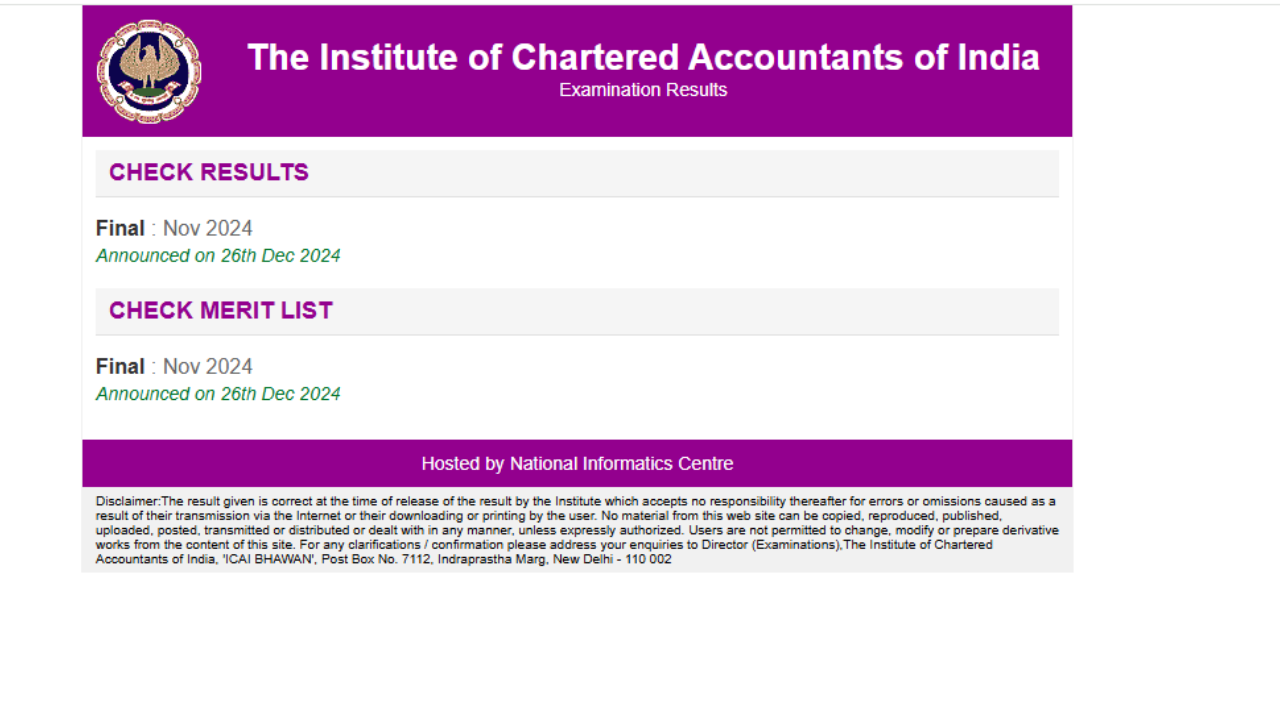 ICAI CA November Final Result 2024 declared, check direct link here
