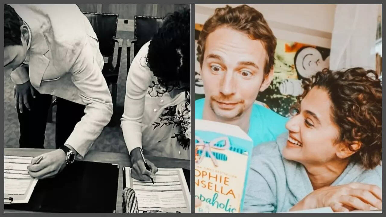 Pic of Taapsee and Mathias signing wedding papers