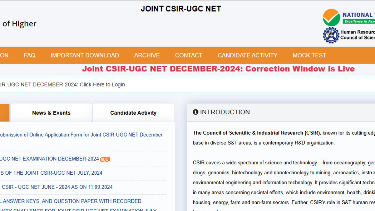 CSIR-UGC NET December 2024 correction window opens: Check details here