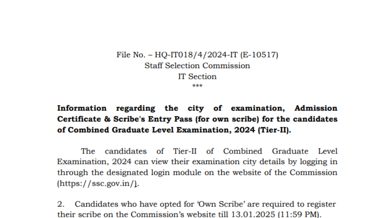 SSC CGL Tier 2 exam city slip 2024 released at ssc.gov.in: Check direct link here
